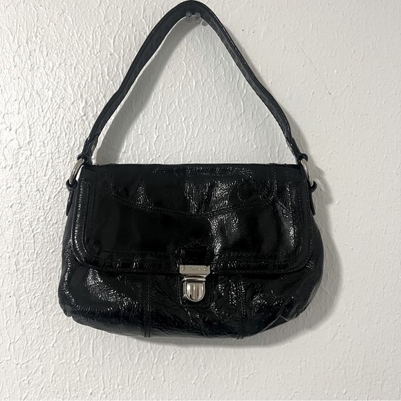 COACH Poppy Blk Patent Lyla Onyx Hand/Shoulder Purse #18161 Print Red/Pink EUC - Picture 1 of 10